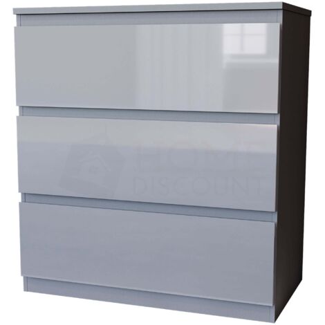 Glinton Kommode mit 3 Schubladen, Hochglanz, Schlafzimmer-Aufbewahrungsmöbel, 100 % FSC, Grau