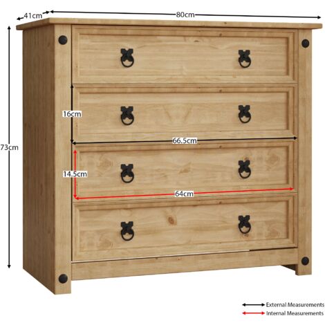 Corona 4 Drawer Chest of Drawer Rustic Solid Pine Bedroom Storage Furniture