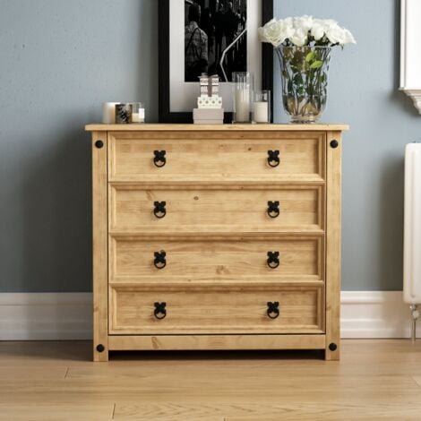 Corona 4 Drawer Chest of Drawer Rustic Solid Pine Bedroom Storage Furniture