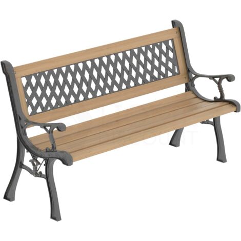 3-Sitzer Gartenbank mit Holzlatten und Gusseisenbeinen, Outdoor-Sitzmöbel, Braun