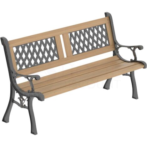 3-Sitzer Gartenbank mit Holzlatten und Gusseisenbeinen, Outdoor-Sitzmöbel, Braun