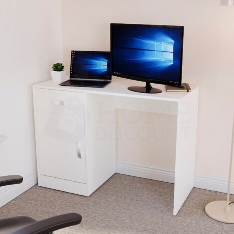 Hudson Computer Desk 1 Drawer 1 Door PC Workstation Shelves Storage Home Office Table White