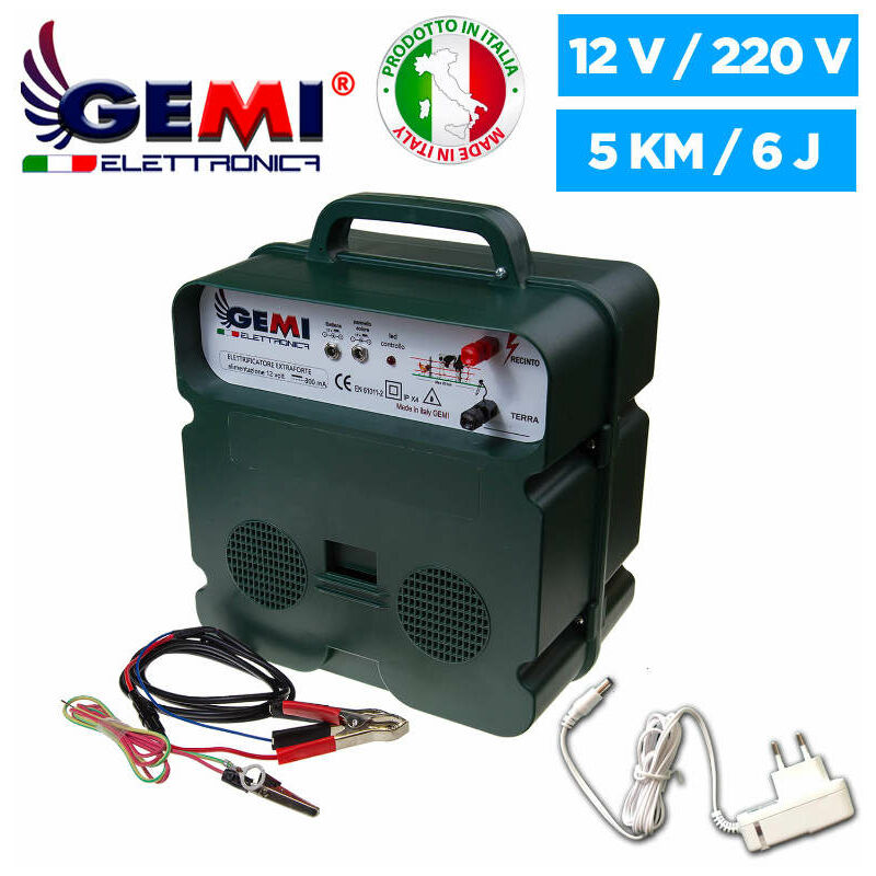 Electrificador Para Cercas Eléctrica Para Pastor Eléctrico Fuente De Alimentación Dual Batería 12V / 220V 5 Km Valla Eléctrica Valla Electrificada B/12 Extrafuerte Para Animales Jabalí Vacas Caballos Perros Cerdos Gallinas Zorros Gemi Elettronica