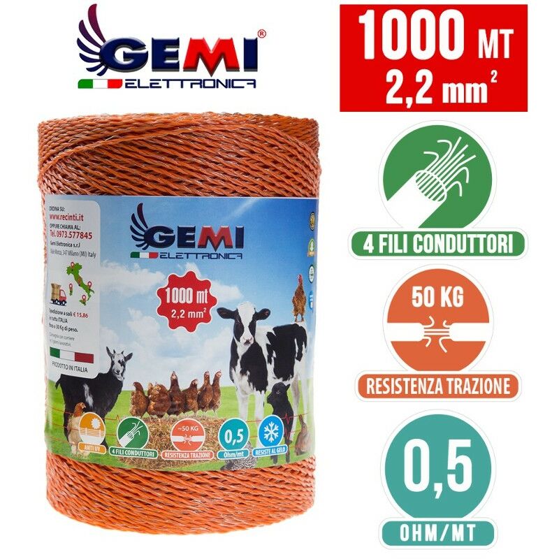 Hilo Conductor Redondo Para Pastor Eléctrico Cerca Eléctrica 1000 MT 2,2 Mm² Valla Eléctrica Valla Electrificada Para Animales Vacas Caballos Perros Cerdos Gallinas Zorros Gemi Elettronica