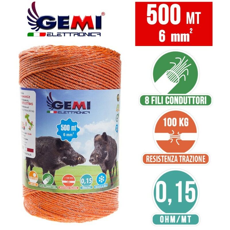 Hilo Conductor Redondo Para Pastor Eléctrico Cerca Eléctrica 500 MT 6 Mm² Valla Eléctrica Valla Electrificada Para Animales Jabalí Vacas Caballos Perros Cerdos Gallinas Zorros Gemi Elettronica