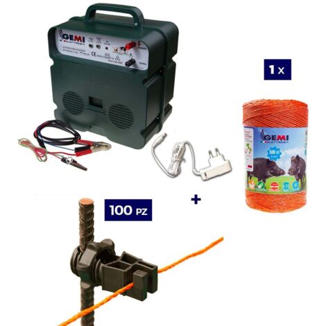 Kit Para Cerca Eléctrica: 1x Electrificador 12V / 220 V + 1x hilo canductores 500 mt 6 mm² + 100 Aisladores para postes de Hierro - Pastor Eléctrico Valla Eléctrica para animales jabalívacas caballos (1/5)