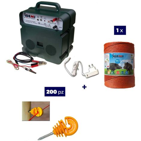 Kit completo Para Pastor Eléctrico : 1x Electrificador 12V / 220 V + 1x hilo canductores 1000 mt 6 mm² + 200 Aisladores para postes de Medera - Cerca Eléctrica Valla Eléctrica para animales jabalívaca