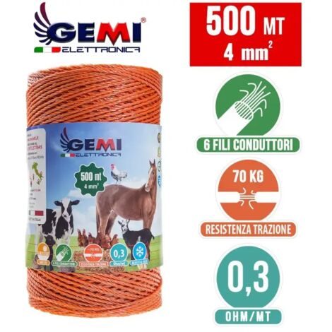 Weidezaunlitze Für Den Weidezaun 500 MT 4 Mm² Litze Weidezaunseil Für Elektrozaun Für Tiere Pferde Hunde Eber Kühe Schweine Hühner Gemi Elettronica