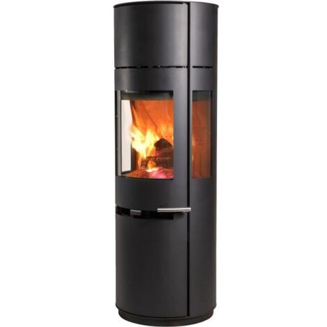Poêle à bois colonne 150 cm – 8 kW – 24 pierres d’accumulation – Réserve à bûches large – Système Aduro-tronic
