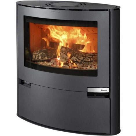 Poêle à bois elliptique large 50 cm – Puissance 6,5 kW – Système Aduro-tronic pour combustion optimisée – Porte de rangement intégrée
