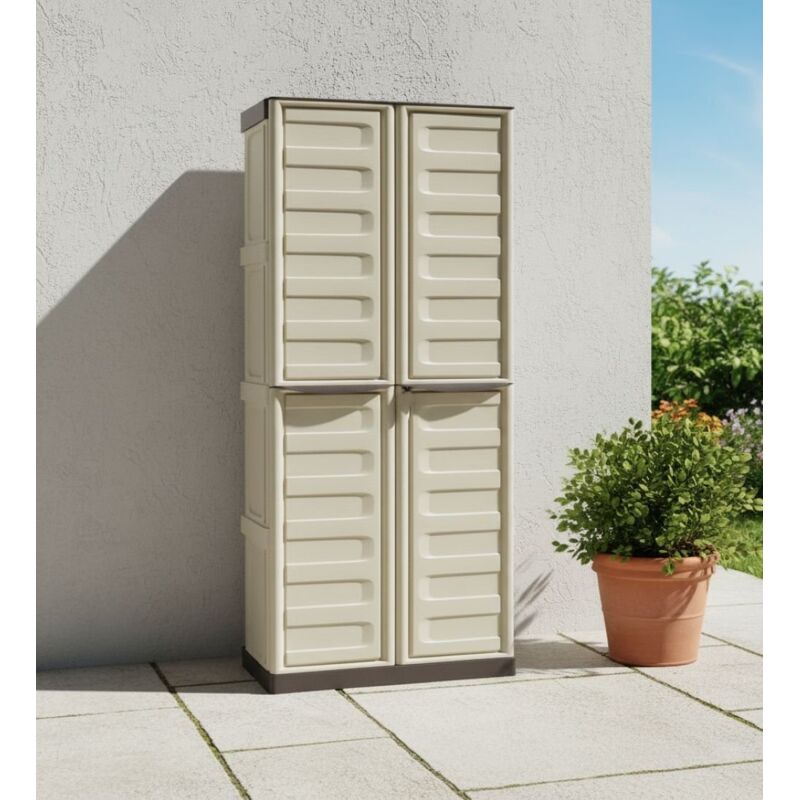 Dmora - Buitenkast Bilzen, outdoor meubels, balkonkast, multifunctionele kast, 100% Made in Italy, grijs en zwart, gestreept, 68 x 37 x 84 cm