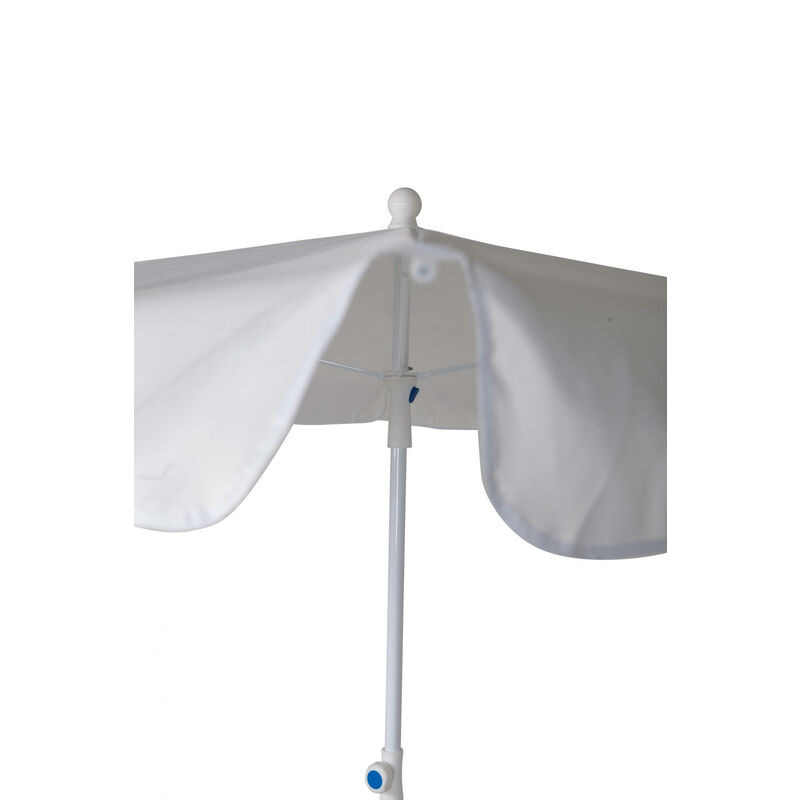 Dmora Regenschirm mit mittig schwenkbarer Stahlstange, weißes  Polyestertuch, Maße 200 x 250 x 200 cm