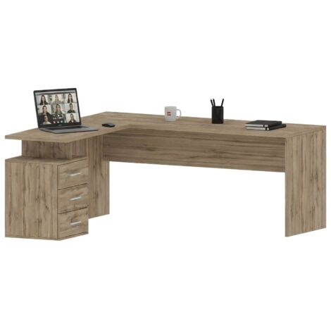 Dmora Gardena Eckschreibtisch – Platzsparend Mit Schublade & Regalen, Weiß/Eiche
