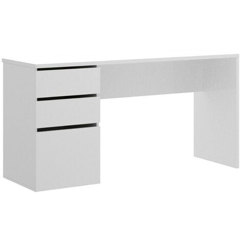 Dmora - Schreibtisch Lagoni, Mehrzweckschreibtisch für Büro oder Schlafzimmer, linearer Arbeitstisch mit 2 Schubladen und 1 Tür, 139 x 60 x 75 cm, Weiß