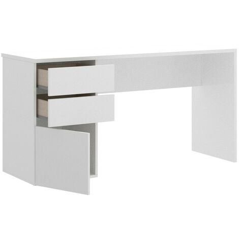 Dmora - Schreibtisch Lagoni, Mehrzweckschreibtisch für Büro oder Schlafzimmer, linearer Arbeitstisch mit 2 Schubladen und 1 Tür, 139 x 60 x 75 cm, Weiß