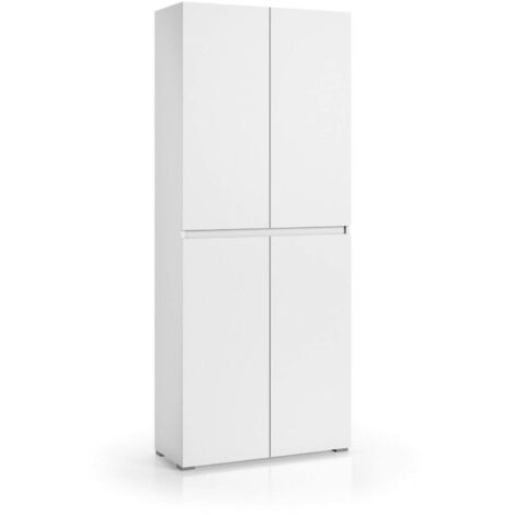 Dmora - Großer Mehrzweck-Kleiderschrank Bacopa, Schuhregal mit verstellbaren Regalen, Schuhschrank mit 4 Türen, 100 % Made in Italy, 80 x 37 x 195 cm, Weiß, mit verstärkter Verpackung (1/4)