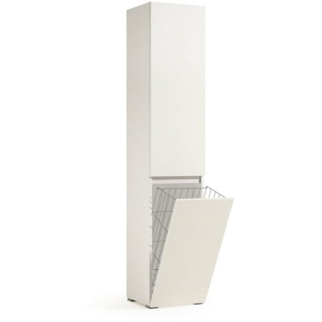 Dmora - Mehrzweck-Kleiderschrank mit 2 Türen Agapanto, Wäscheschrank mit 2 Türen, Badezimmersäule mit Wäschekorb, 100 % Made in Italy, 45 x 37 x 195 cm, Weiß, mit verstärkter Verpackung