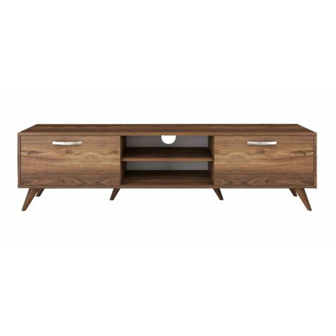 Dmora - Fernsehschrank Aldh, Ständer für Wohnzimmerfernseher, Niedriges Wohnzimmer-Sideboard, TV-Ständerbasis, 180x35h49 cm, Nussbaum, mit verstärkter Verpackung (1/5)