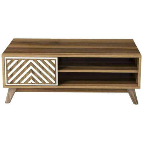 Dmora - Wohnzimmertisch Dpratell, Niedriger Wohnzimmertisch, Kaffeeregal, Couchtisch für Sofa, 105x60h38 cm, Walnuss und Weiß (1/5)