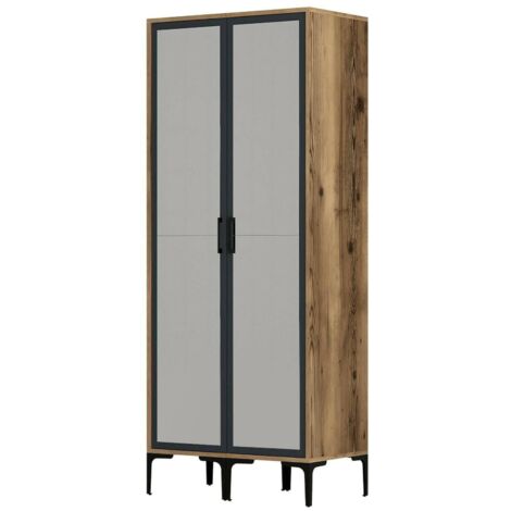 Dmora Kleiderschrank Lansing – 2-türiger Schrank Mit Regal & Kleiderstange, 100x50x200 Cm, Eiche-Optik