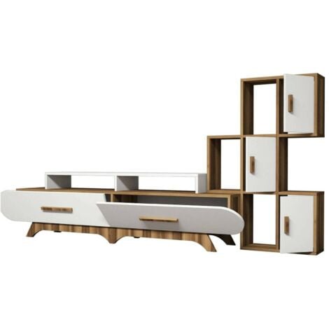 Dmora Wohnwand Luigi 4-türig - TV-Ständer Set 260x30x180cm Glänzend Weiß