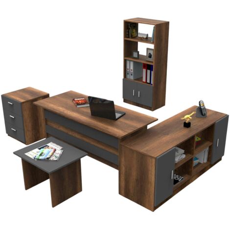 Dmora - Büro-Set Hilda, Studio-Komposition, Büroartikel, Schreibtisch und Schubladenset, Walnuss und Anthrazit (1/5)