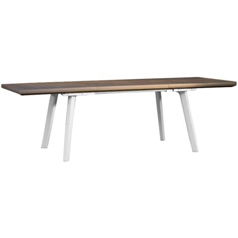 Dmora - Gartentisch Senago, Picknickbasis, Garten-Esstisch, Mehrzweck-Außenbank, 162x101 h77 cm, Weiß und Taupe