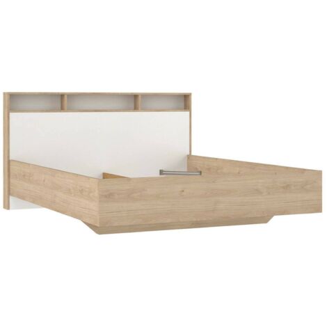 Dmora - Doppelbett Rose, Struktur des Container-Betts, Sommier mit Verkleidung, Matratzenhalterstruktur, 216x170 h1 cm, Eiche und Weiß (1/5)