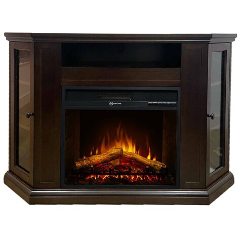Dmora - Elektrischer Kamin Dtagliavin, Elektroherd, Elektrischer Wandherd, Moderner Kamin, Made in Italy, 126x78 h81 cm, Braun