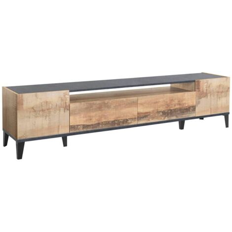 TV-Schrank Raffaele, niedriges Wohnzimmer-Sideboard mit 2 Türen, Fernsehständer-Basis, 100 % Made in Italy, 200 x 40 x 47 cm, Schiefer und Ahorn, (1/5)