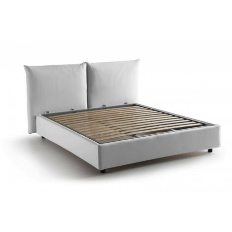 Talamo Italia Rosa Doppelbett mit Container, Made in Italy, Bett mit Stoffbezug, Frontöffnung, geeignet für Matratze 160×190 cm, Weiß – Bianco
