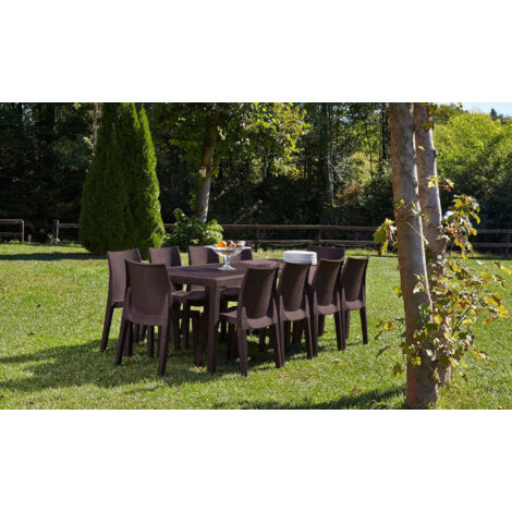 Gartentisch Roma, Rechteckiger ausziehbarer Esstisch, ausziehbarer Gartentisch in Rattan-Optik, 100 % Made in Italy, Cm 150x90h72, Braun