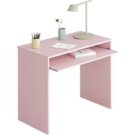 Dmora Schreibtisch Dayton, Schreibtisch mit Regal, PC-Halter Arbeitstisch für Büro oder Schlafzimmer, Schreibtisch, cm 90x54h79, Rosa