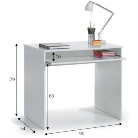 Dmora Schreibtisch Dayton, Schreibtisch mit Regal, PC-Halter Arbeitstisch für Büro oder Schlafzimmer, Schreibtisch, cm 90x54h79, Weiß