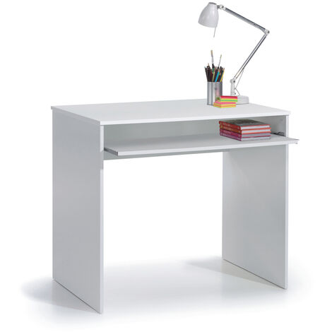 Dmora Schreibtisch Dayton, Schreibtisch mit Regal, PC-Halter Arbeitstisch für Büro oder Schlafzimmer, Schreibtisch, cm 90x54h79, Weiß