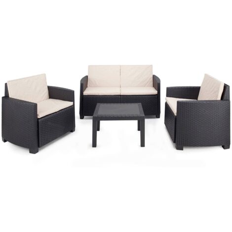BICA Gartenmöbel-Set Venezia 2 – 2 Sessel, Sofa 2-Sitzer, Beistelltisch & Kissen, In Weiß
