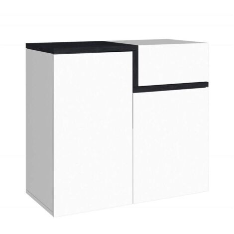 Dmora Modernes Schuhregal, Made in Italy, mit 2 Türen und 1 Klapptür, Eingangsschuhregal, Mehrzweckschrank, 80x40h80 cm, Weiß glänzend und Schiefergrau