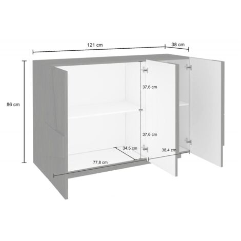 Dmora Eingangsmöbel mit 3 Türen und Innenregalen, Made in Italy ...