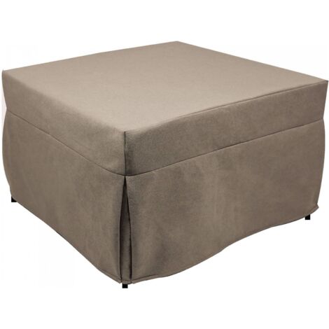 Talamo Italia Puof in ein Einzelbett umwandelbar, Made in Italy, Klappbett, Pouf aus abnehmbarem, platzsparendem Stoff für das Wohnzimmer, 78x78 / 195h45 cm, Taubengrau