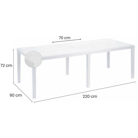Gartentisch Roma, Rechteckiger ausziehbarer Esstisch, ausziehbarer Gartentisch in Rattan-Optik, 100 % Made in Italy, Cm 150x90h72, Weiß
