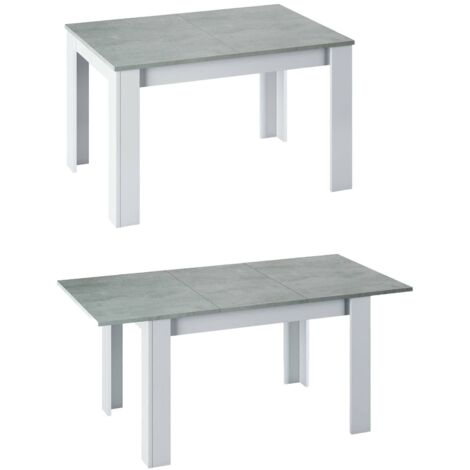 Ausziehbarer Tisch Midland, Ausziehbarer Esstisch, Ausziehbarer Esstisch mit Verlängerung, cm 140/190x90h78, Zement und Weiß