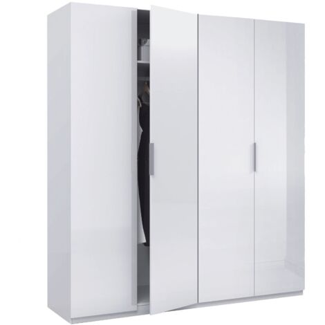 Dmora - Garderobe Dfusell, Schlafzimmerschrank mit 4 Flügeltüren, Schrank mit 2 Einlegeböden und Kleiderstange, 180x52h200 cm, Weiß