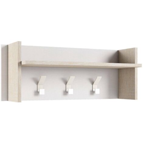 Dmora - Eingangsmöbel Dkornvi, Garderobenständer mit 3 Haken, Regal zur Aufbewahrung im Flur, 100% Made in Italy, 90x29h34 cm, Weiß und Eiche