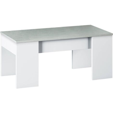 Dmora - Couchtisch Dleal, Couchtisch mit abnehmbarer Platte, Couchtisch für das Wohnzimmer, 100x50h45/56 cm, Weiß und Beton (1/5)