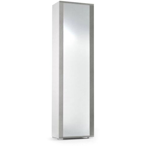 Dmora - Schuhregal Dcandel, Mehrzweck - Dielenmöbel mit Spiegeltür, Moderner Schuhschrank mit 7 Einlegeböden, 100% Made in Italy, 50x32hx182 cm, Weiß und Beton