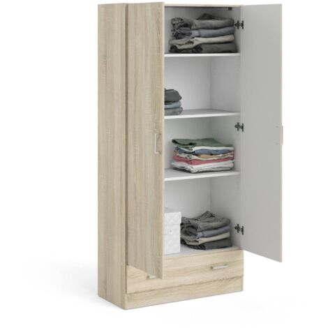 Dmora Kleiderschrank mit zwei Türen und einer Schublade, Eichenfarbe, 79 x 35 x H171 cm