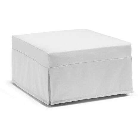 Dmora - Klappbett Dabay, Puff umwandelbar in Einzelbett, 100% Made in Italy, Sitzpuff aus Stoff fürs Wohnzimmer, Cm 80x80h45, Weiß