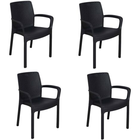 Dmora - Gartenstuhl Dnardin, 4er-Set stuhl für Esstisch, Gartensitz, Outdoor-Sessel in Rattan-Optik, 100 % Made in Italy, 54x60h82 cm, Anthrazit