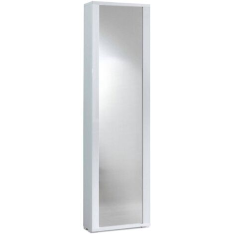 Dmora - Schuhregal Dcandel, Mehrzweck - Dielenmöbel mit Spiegeltür, Moderner Schuhschrank mit 7 Einlegeböden, 100% Made in Italy, 50x32hx182 cm, Weiß