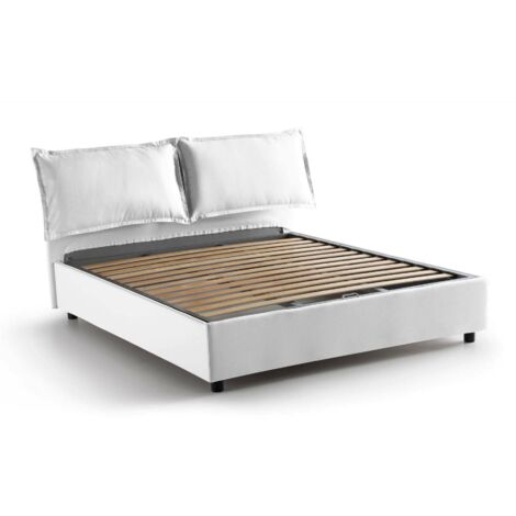 Dmora - Doppelbett Dcaprar, Containerbett mit Stoffbespannung, 100% Made in Italy, Frontöffnung, passend für Matratze 160x190 cm, Weiß (1/5)